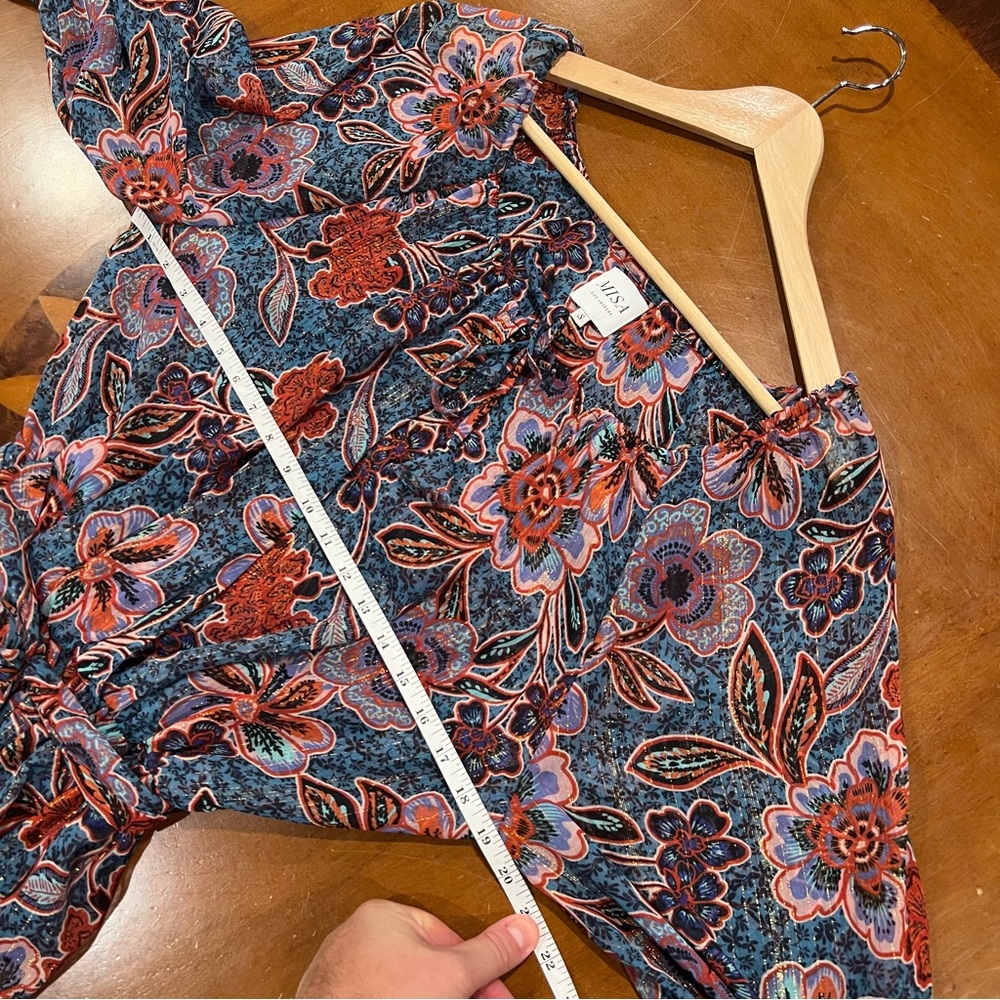 MISA Los Angeles Tara Floral Chiffon Faux Wrap Mini Dress Cerulean Small Revolve - Picture 13 of 16